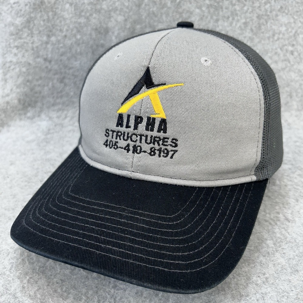 Alpha Structures Port Authority Trucker Snapback Hat Gray Black Mesh Cap